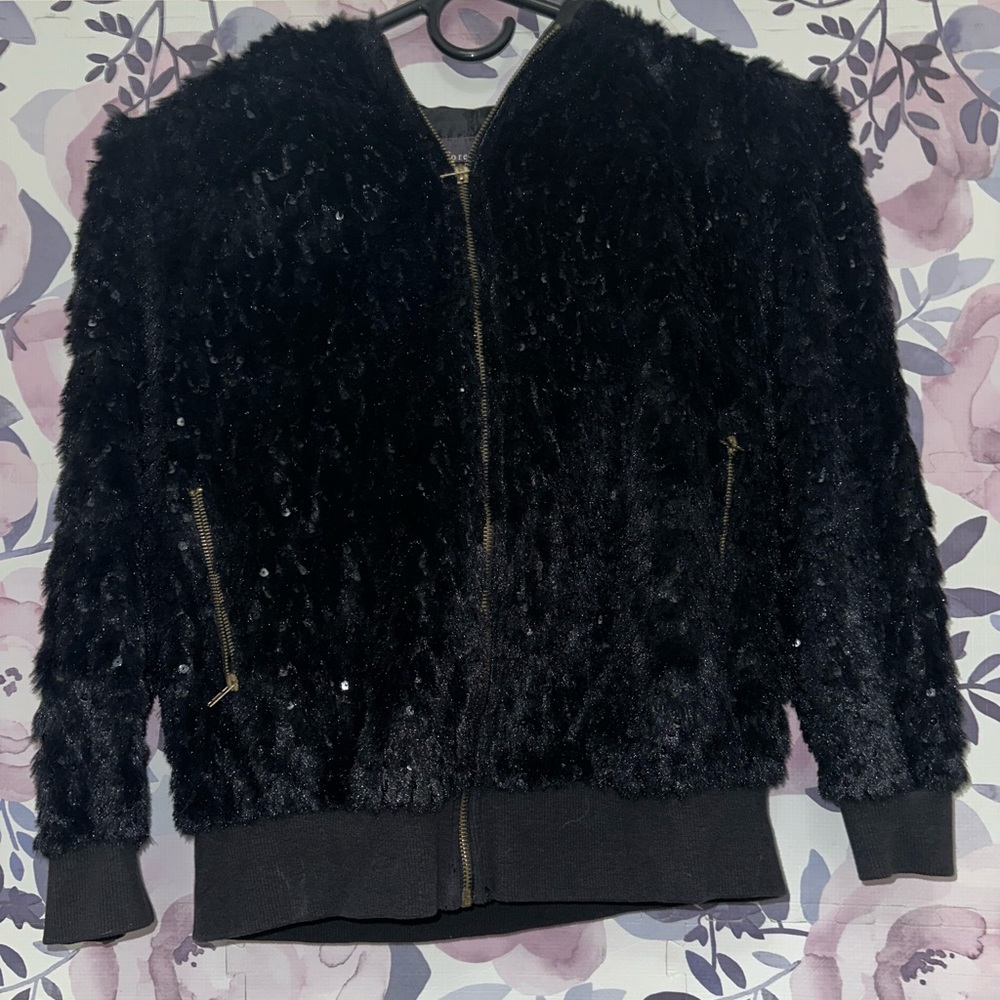 Forever 21 faux fur and sequence hooded coat size medium super comfy